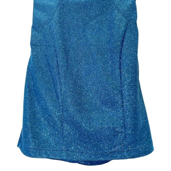 Alyce Paris Mini Dress Size 4 Shimmer Blue Sparkle Cross Strap Open Back #4180 - Picture 9 of 13